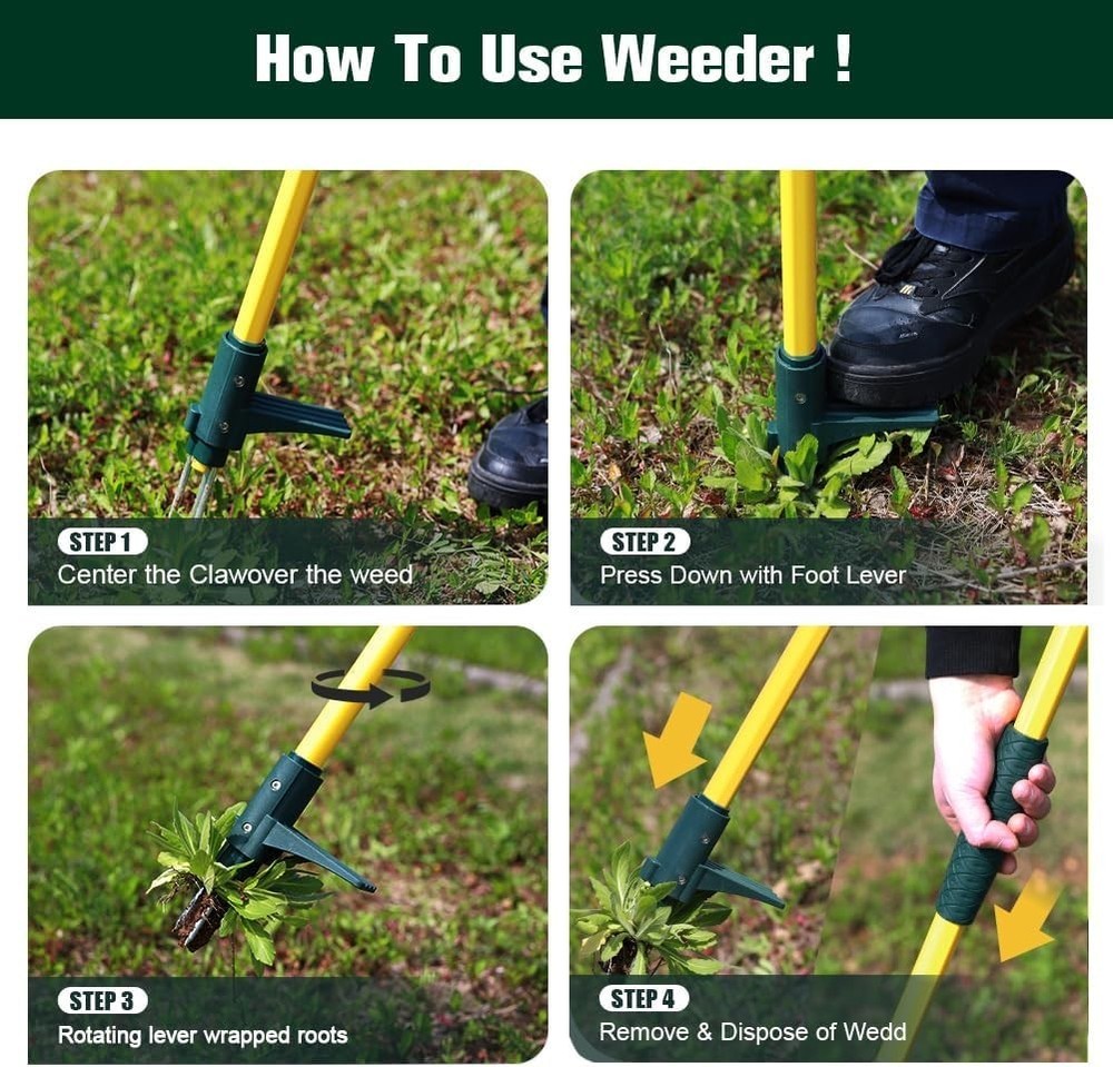 Durable Long Handle Weed Puller with 3 Claws for Effortless Gardening
