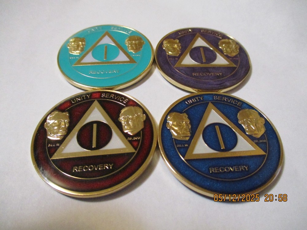 Coin Pink Butterfly Into Action Tri-plate 12 Step Programs