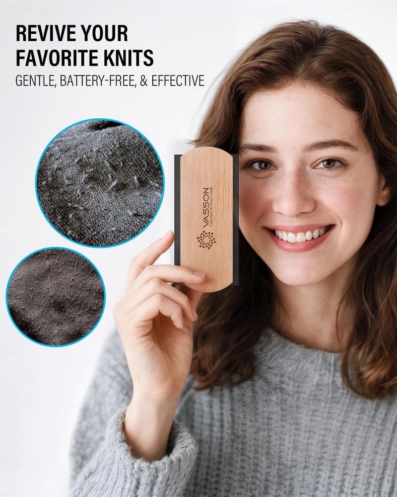 Cashmere Comb Sweaters Wool Solid Beechwood Handle Fabric Shaver Fuzz Remover