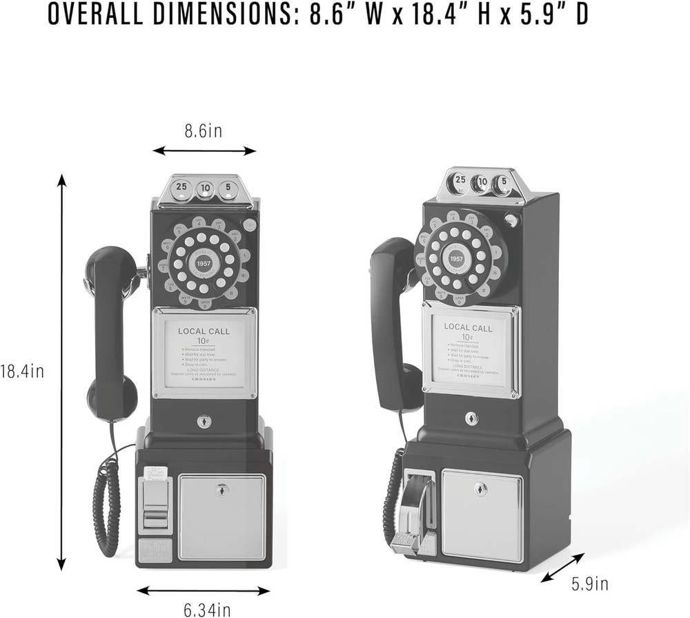 CR56-BK 1950'S Payphone with Push Button Technology, Black