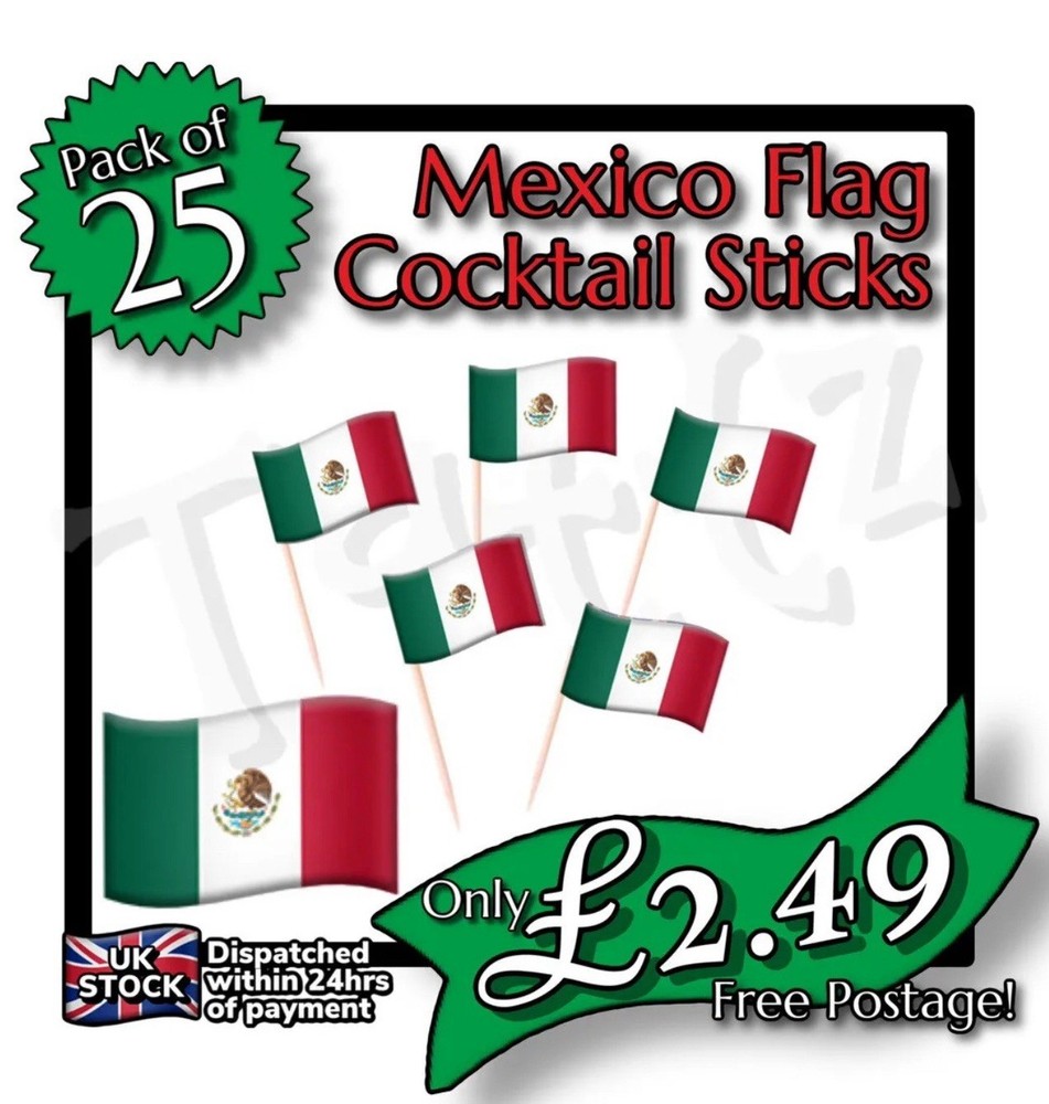 25x Mexico Flag Cocktail Sticks