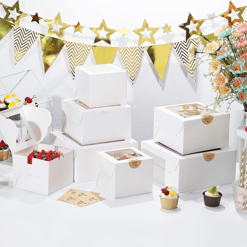 Small Cake Boxes 8 Inch with Window, 24 Set Bakery Boxes with Cake Boards & S...