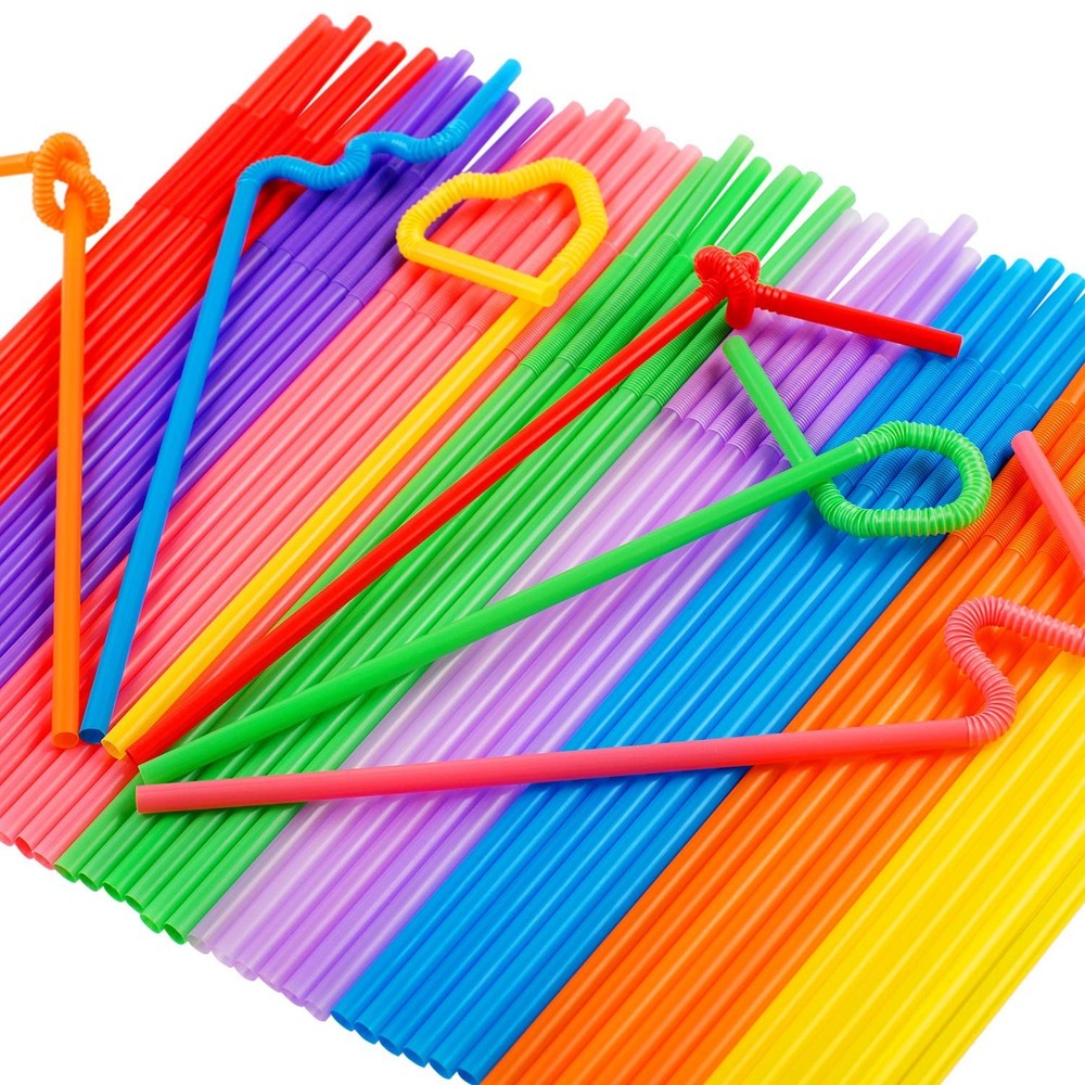 [Individually Wrapped] 100 Pcs Colorful Flexible Plastic Straws, Disposable B...