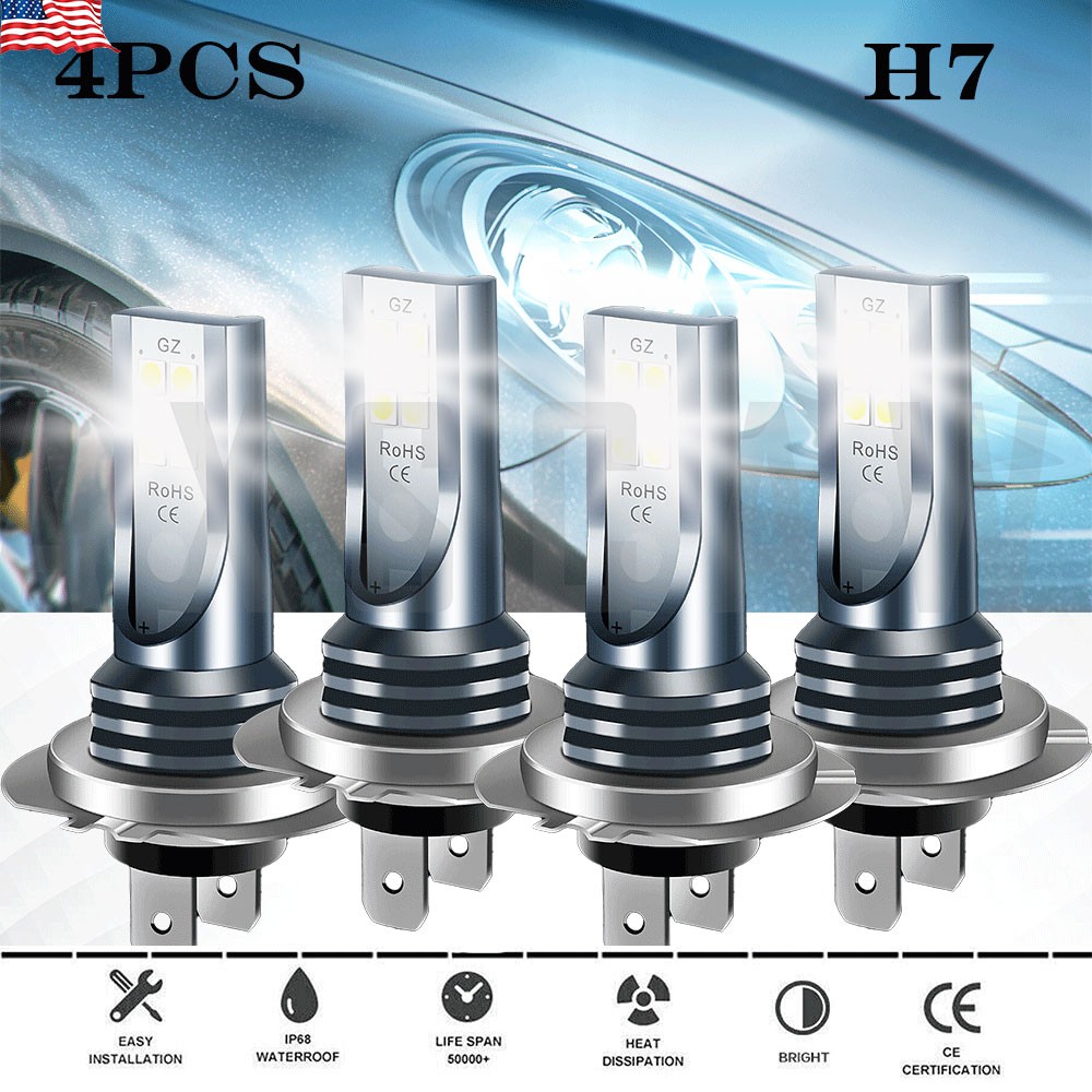 4x H7 LED Headlight Bulb Kit High Low Beam Super Bright 6000K White