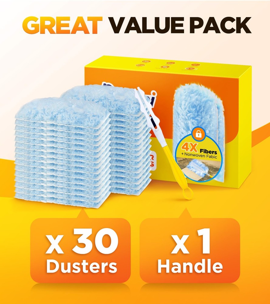 30 Count Duster Refill for Swiffer Duster with 1 Handle, One-Sided Disposable...