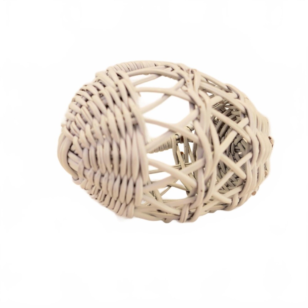 Small White Woven Wicker Egg Shaped Basket