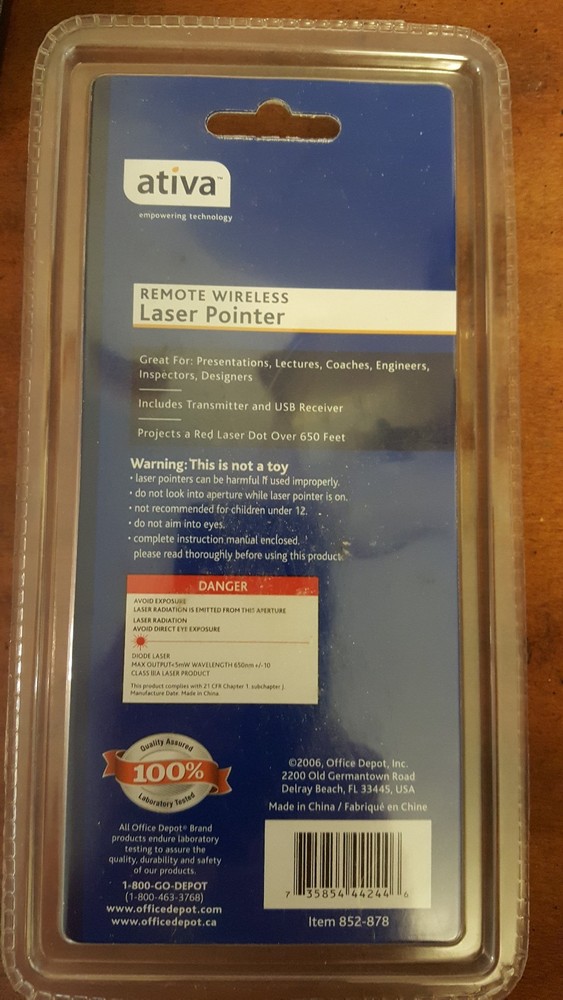 Ativa Remote Wireless Laser Pointer Great For Presentations with Battery