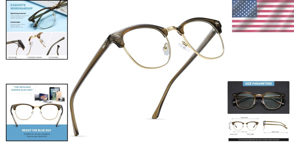Half Frame UV Blue Light Blocking Glasses