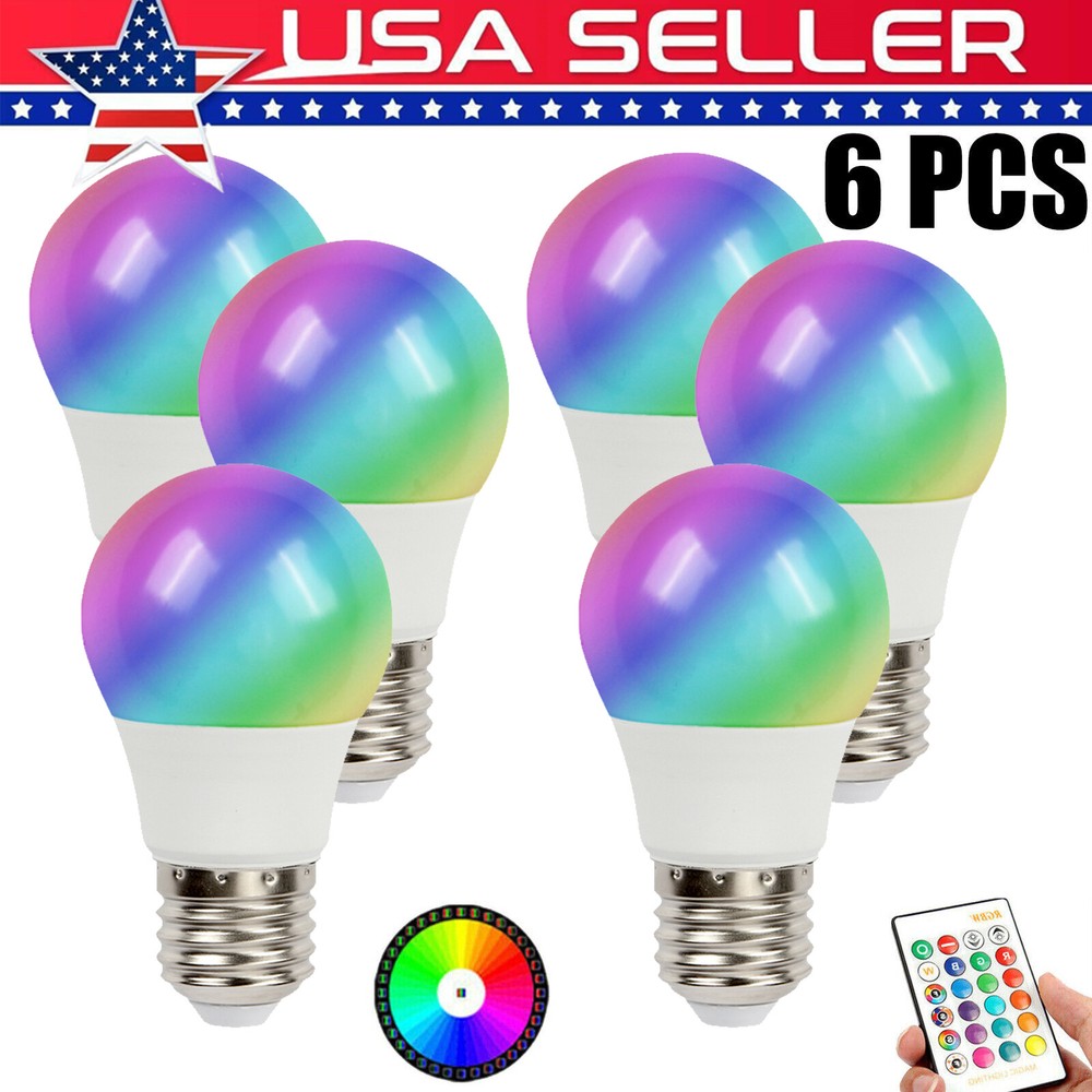 6 PCS 16 Color Changing Light Bulb Remote Control Dimmable RGB LED Bulbs E27 E26