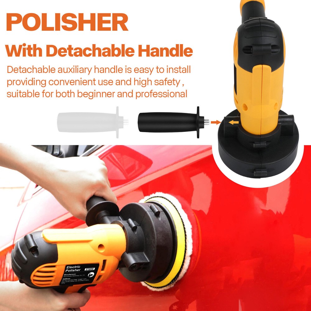 800W Car Polisher Buffer Sander Machine, Locking Switch, Auxiliary Handle