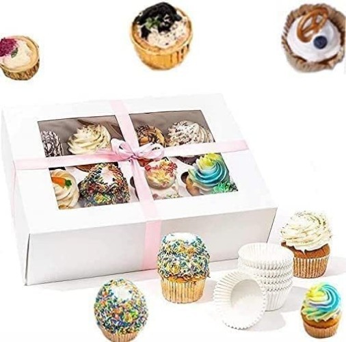 Food Safety 6 Pack Cupcake Boxes - Removable Inserts and Clear Windows