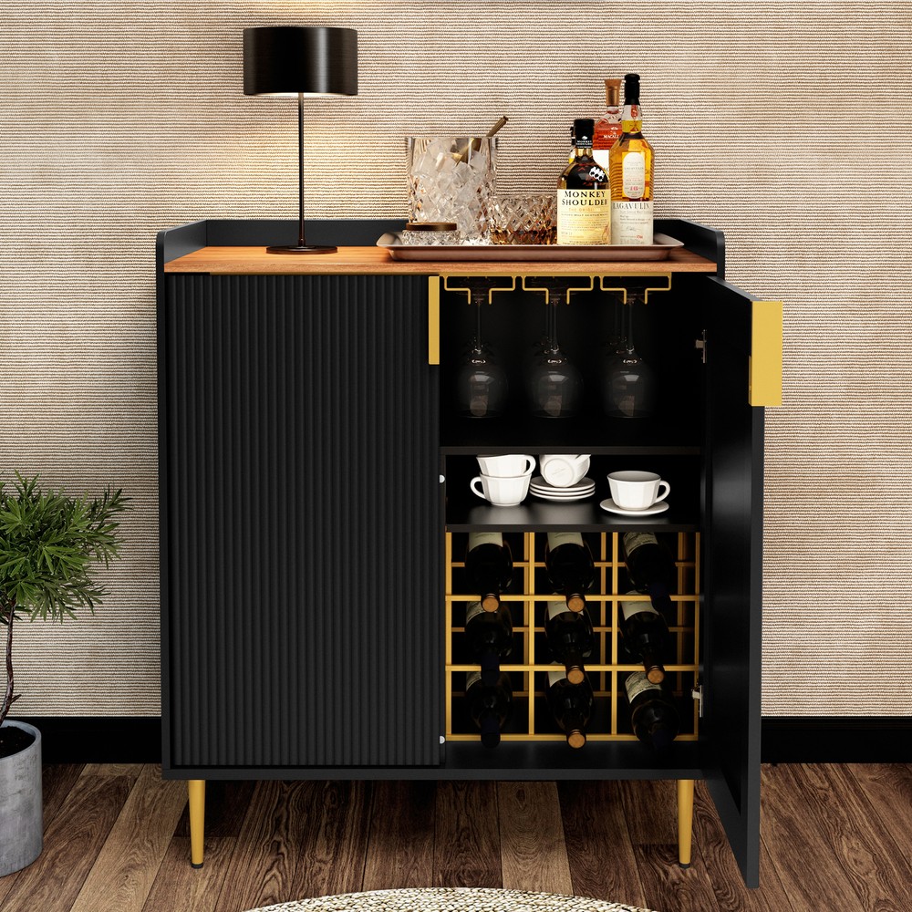 Sideboard Buffet Cabinet With Fluted Textured Modern Coffee Bar With Wine Rack