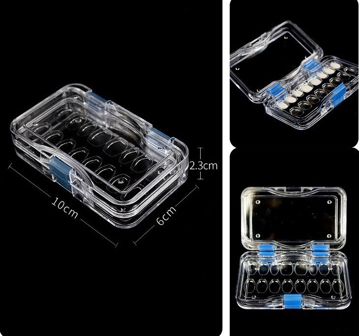 Dental Denture Storage Box Hinged Tooth Boxes Membrane Crown Holder Case Slots