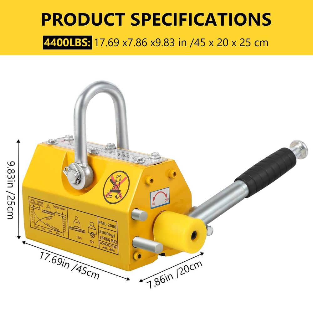Heavy Duty Magnetic Lifter 4400Lbs Pulling & Lifting Capacity Permanent Lift