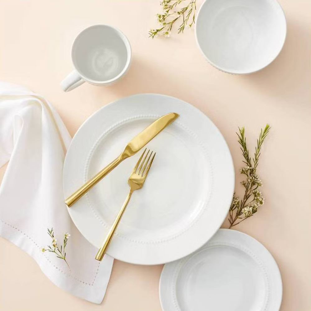 16pc Porcelain Beaded Rim Dinnerware Set White - Threshold