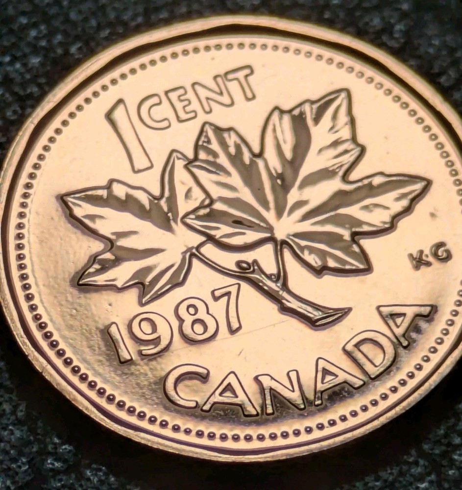 1987 1c Canada Cent Bu + DIE CRACK ERROR 2 Small Break Uncirculated +