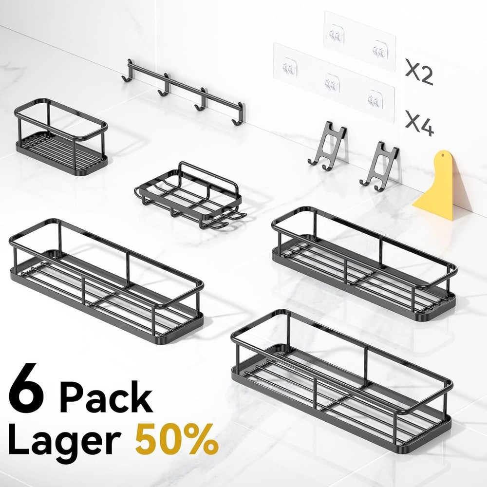 Shower Caddy, 100% Rustproof Shower Organizer with Soap Holder, 6 Pack Large ...