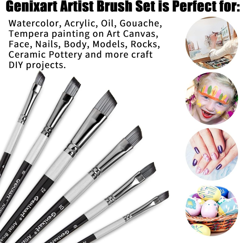 Angular Paint Brushes Set, 6 Pcs Angled Paintbrushes for Acrylic Angle, Black