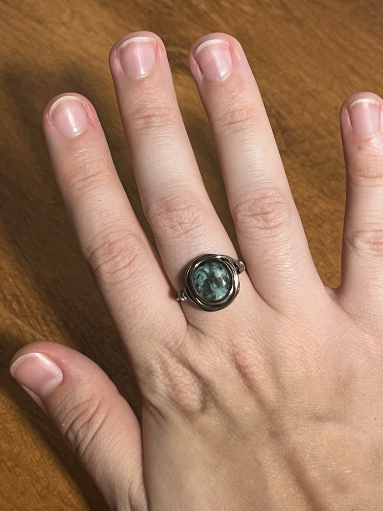 African Jasper gemstone Wire wrapped Ring handmade Size 8