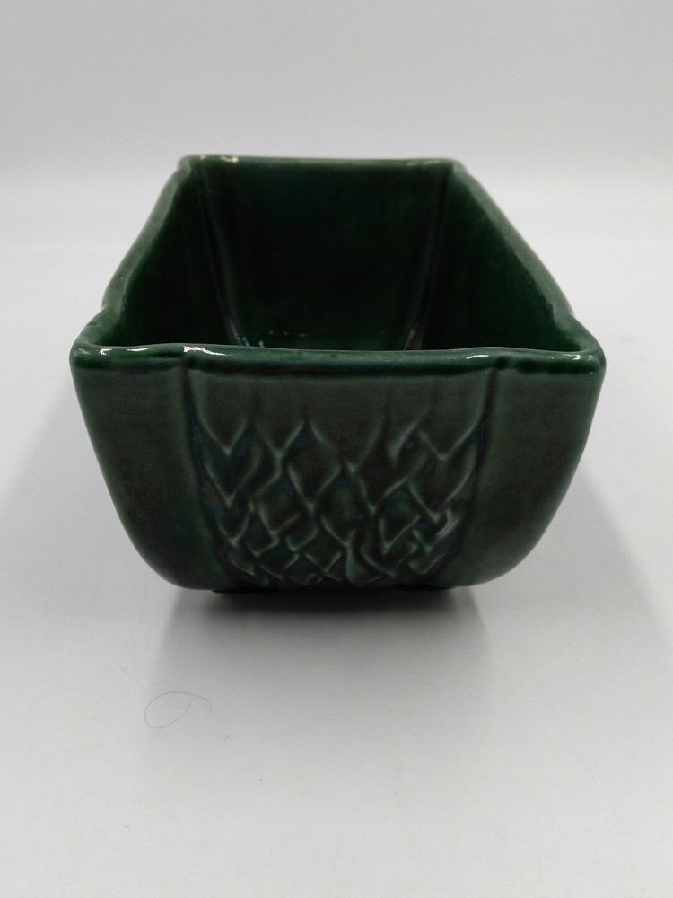 Green Vintage Leaf Design 76-USA Marked Art Pottery Rectangular Planter