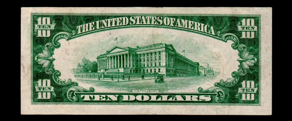 1934-C $10 Federal Reserve Note Ink Smear Error