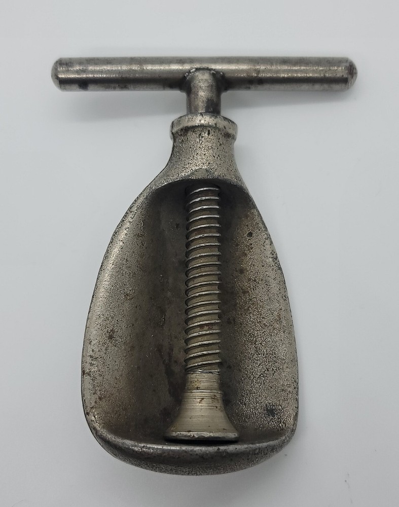 Antique Heavy Metal Nutcracker - Screw Twist, Solid Turn Handle, Nuts Thread, 6"