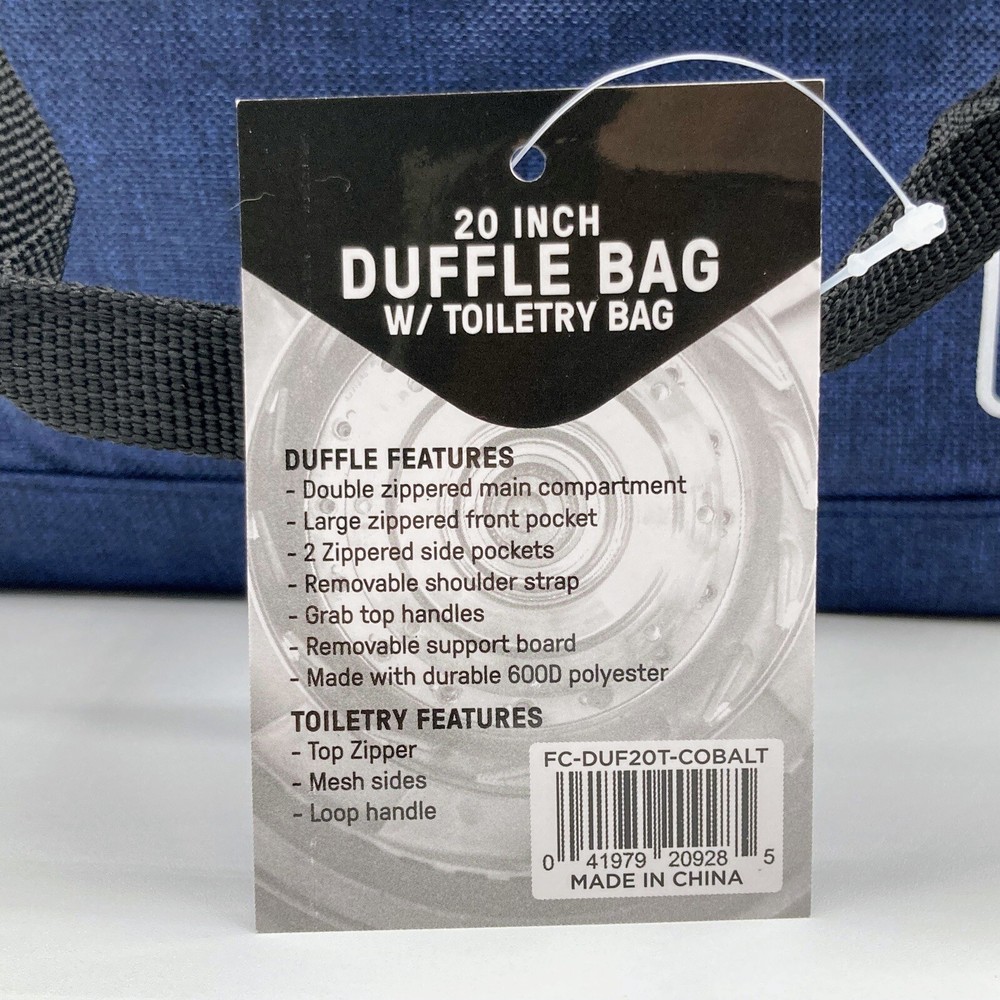 First Class 20" Blue Duffle Bag w/Toiletry Bag, Double Handles Detach/Adj Strap