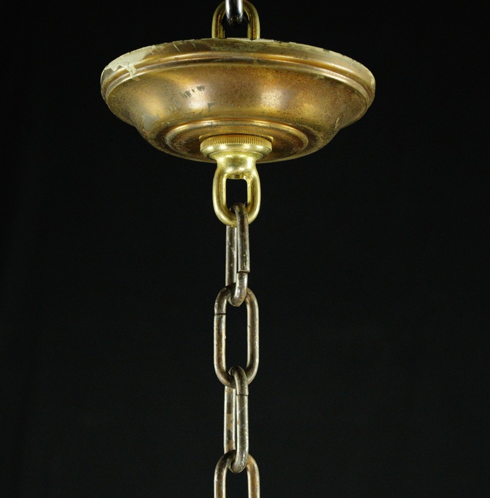 Antique Gothic Cast Iron & Stained Glass Pendant Light