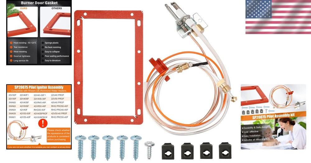Upgraded Pilot and Igniter Assembly for Rheem Water Heaters - Fast & Easy Ins...