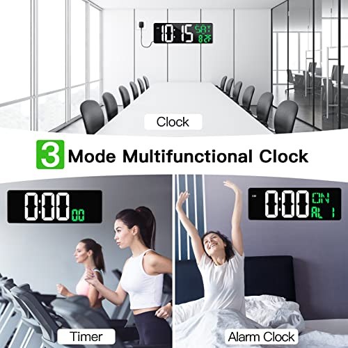 17 Inch Large Digital Wall Clock with Remote Control, Basic Version (Green)