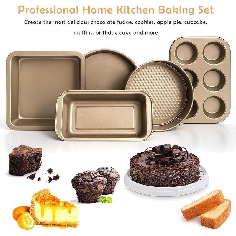 5 Piece Nonstick Baking Set Oven Safe Pans Muffin Tray Stackable Bakeware New