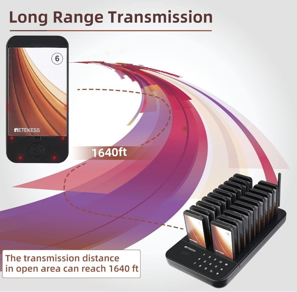 Restaurant Pager, Queue Wireless Calling System, 1640ft Working Distance TD173