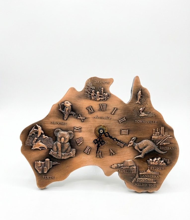Vintage Copper Australia Map Wall Clock