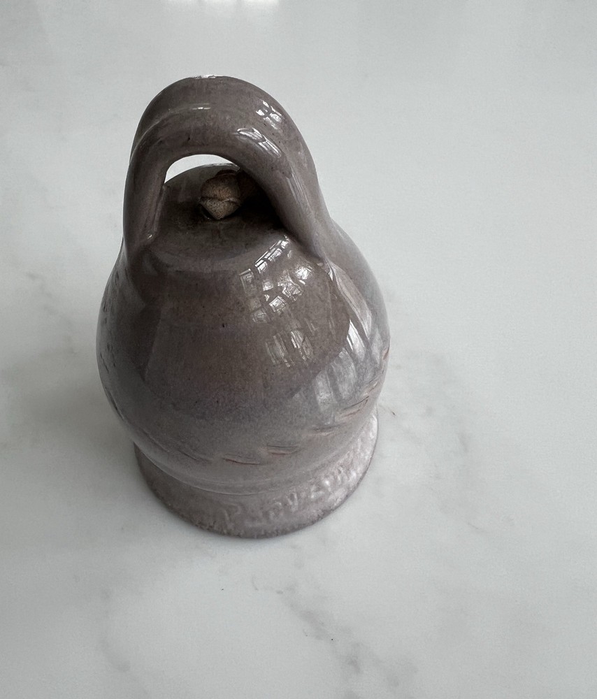 Pottery Ceramic Bell Handmade Lavender Glaze Leather Strap Studio Artisan Signed