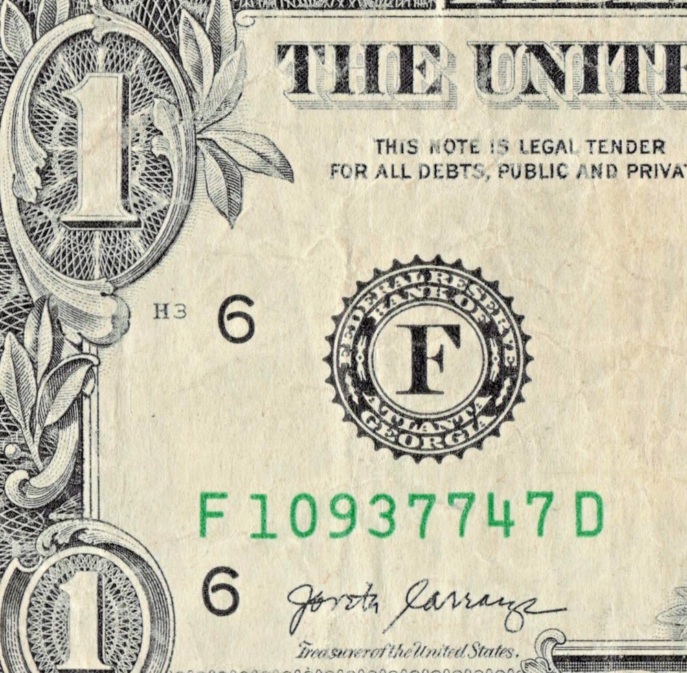 $1 Dollar Bill USD Miscut Error, Slight Misaligned Miscut 2017 Circulated