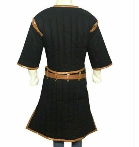Black Medieval Gambeson | With Leather Border