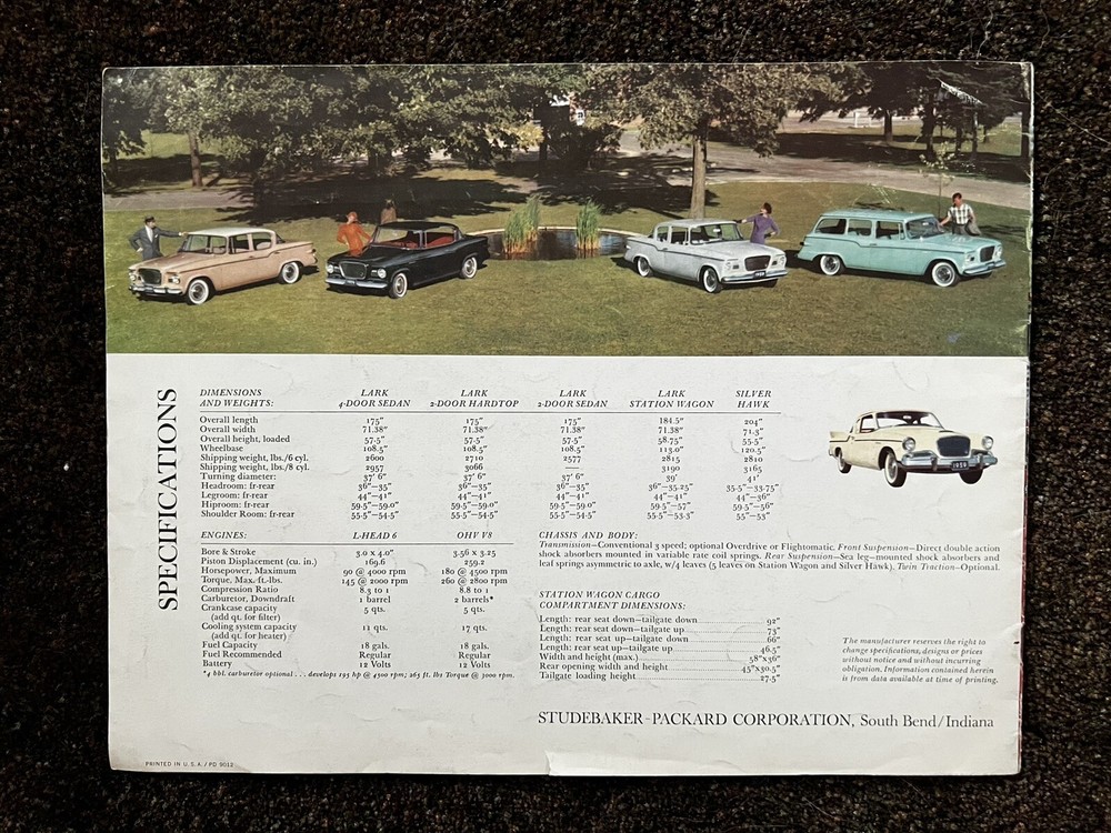 1959 Studebaker Silver Hawk Lark sales brochure ORIGINAL 12.5”