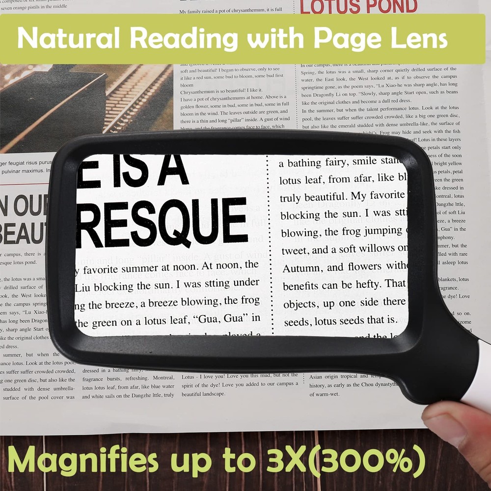 Magnifying Glass with Light, Folding Handheld 3X Large Rectangle Lighted Magn...