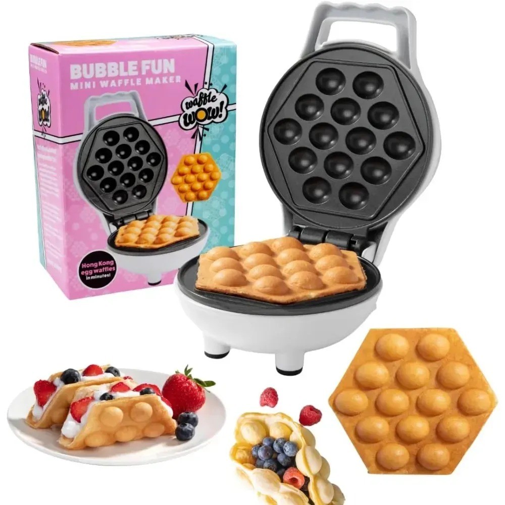 Bubble Mini Waffle Maker Breakfast Fun w Tiny Hong Kong Egg Style Design, 4"
