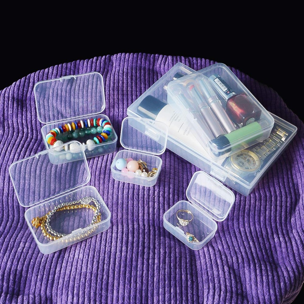 24 Pieces Mixed Sizes Rectangular Empty Mini Clear Plastic Organizer Storage ...