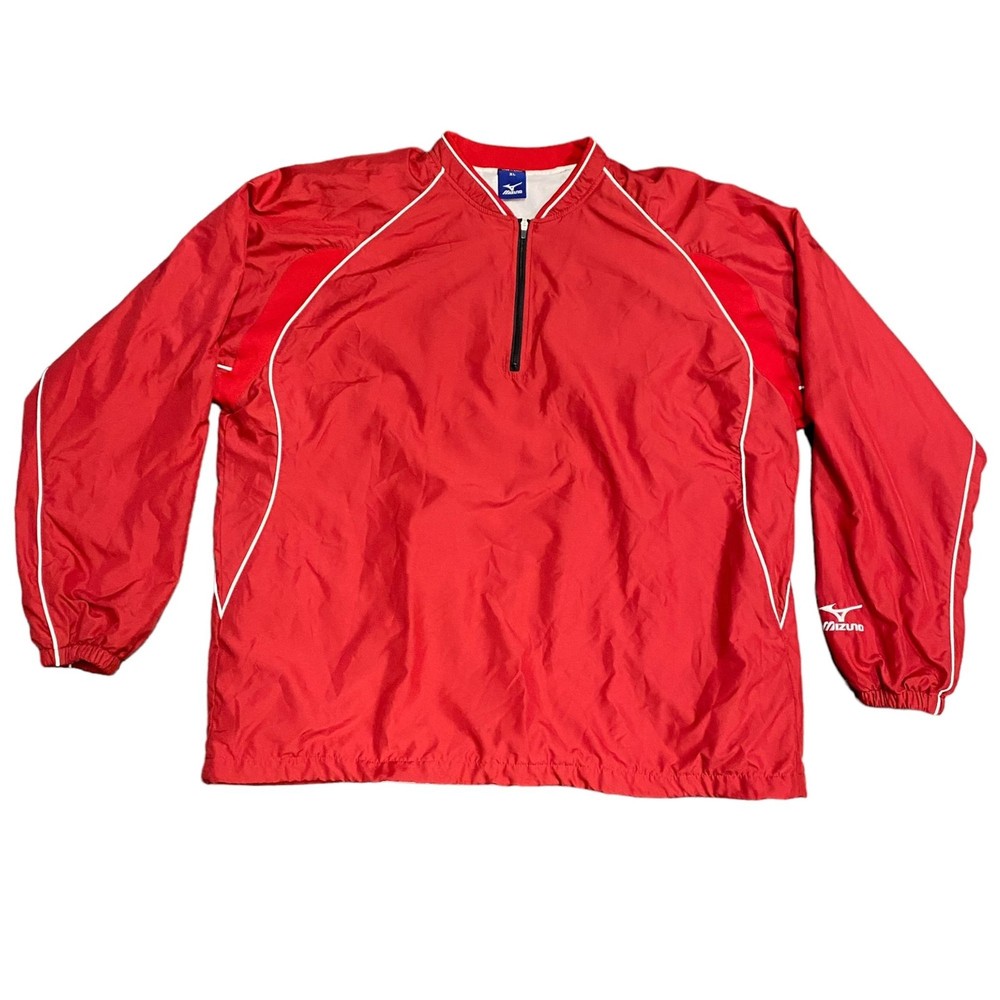 Mizuna Mens Windbreaker Jacket XL Red 1/4 Zip Vented Pullover Athletic Training
