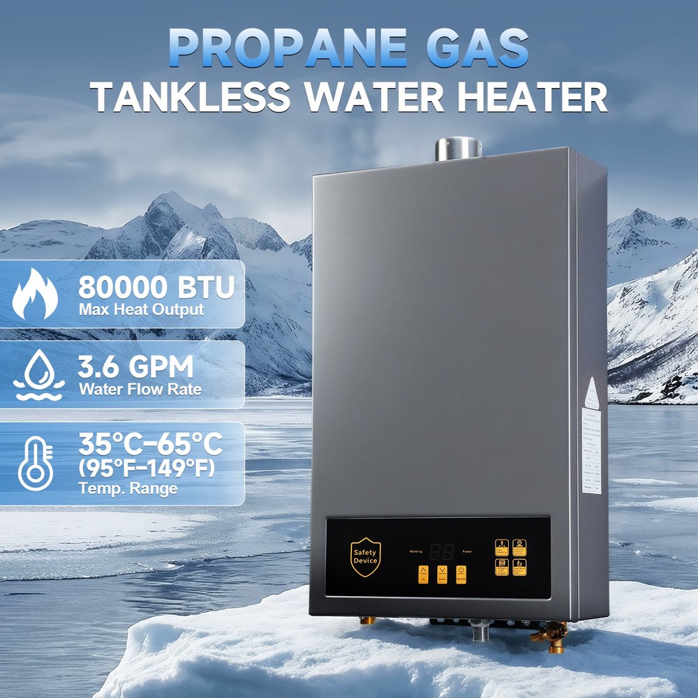 80,000 BTU Constant Propane Tankless Water Heater 3.6GPM 110V Digital Display