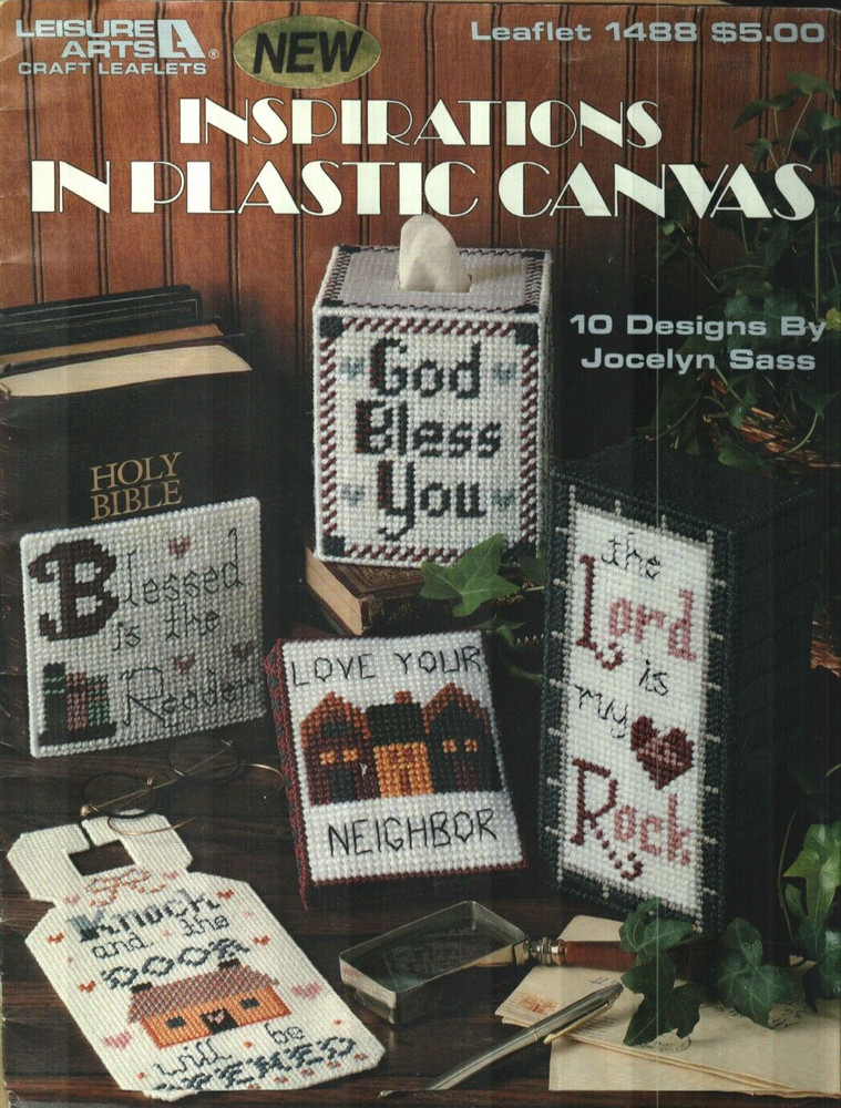 USED INSPIRATIONS TISSUE COVER LIGHTHOUSE BOOKEND PLASTIC CANVAS PATTERN BOOK