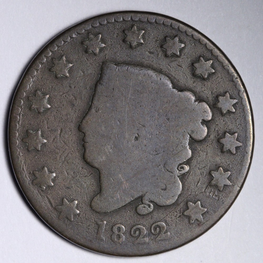 1822 Coronet Head Large Cent CHOICE VG E120 WCL
