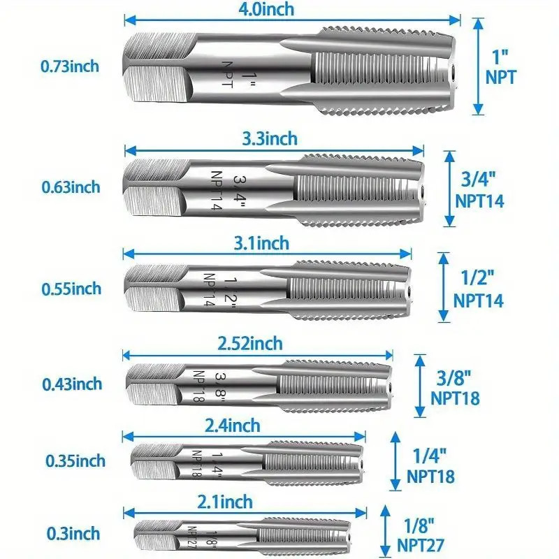6-Piece Pipe Thread Tap Threaded Stud Extractor Broken Screw Remover Tool