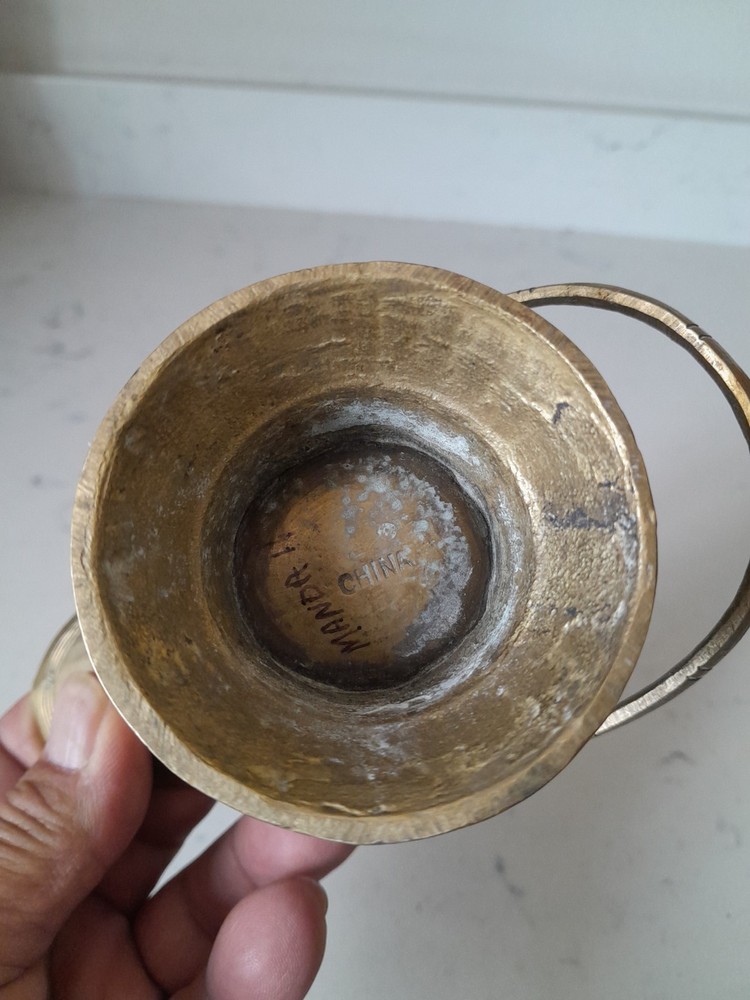Vintage Solid Brass 5" Mini Coal Scuttle Incense Burner Match Holder W/Handle