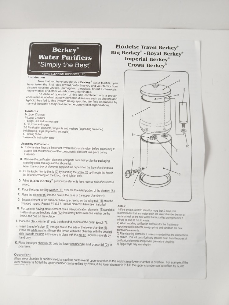 Big Berkey Water Purification System STAINLESS STEEL HOUSING No Filter UNUSED