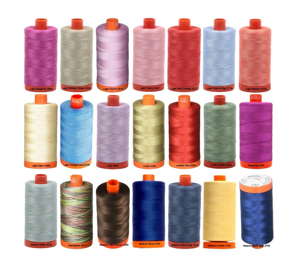 Aurifil 50WT Solid - Mako Cotton Thread - 1422 Yards Each Spoon