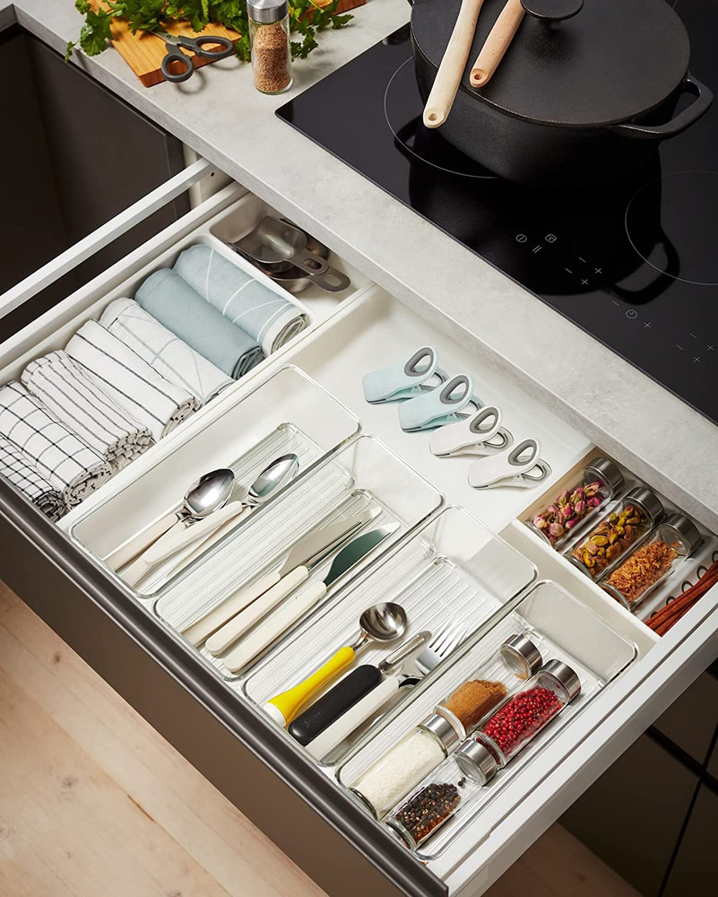 Clear Plastic Drawer Organizer Bins 8Pack Stackable Cutlery Storage Bins Trays