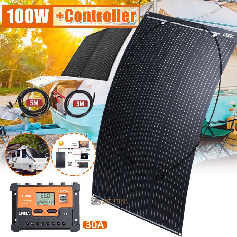100W Watt Mono Solar Panel Controller 12V Charging RV Camping Home Off-Grid Boat
